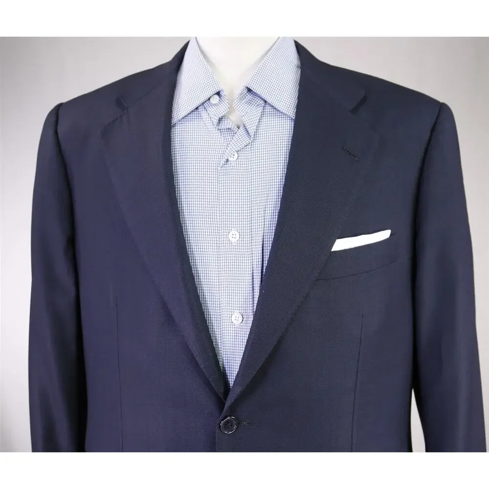 Loro Piana Bespoke Tailored Navy Blue Birdseye Woven Super 150's Wool Blazer 42R